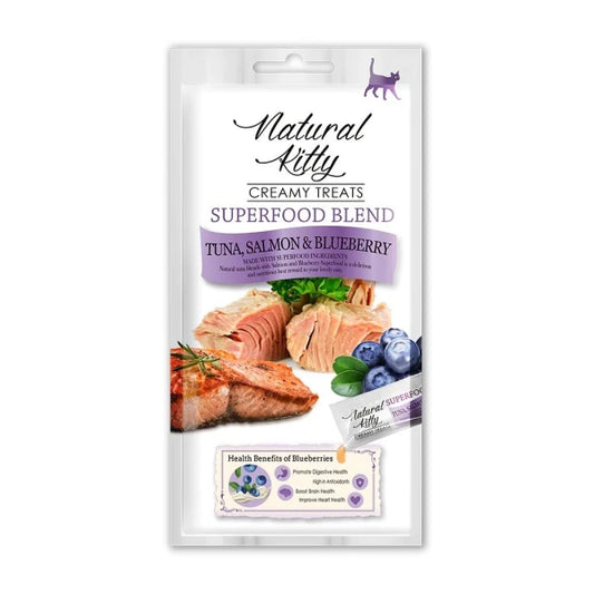 Natural Kitty Creamy Tuna, Salmon & Blueberry Cat Treats 12g For Each Pack of 4