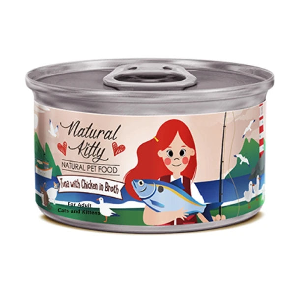 Natural Kitty Tuna with Chicken in Broth For All Ages Cat Wet Food 80g