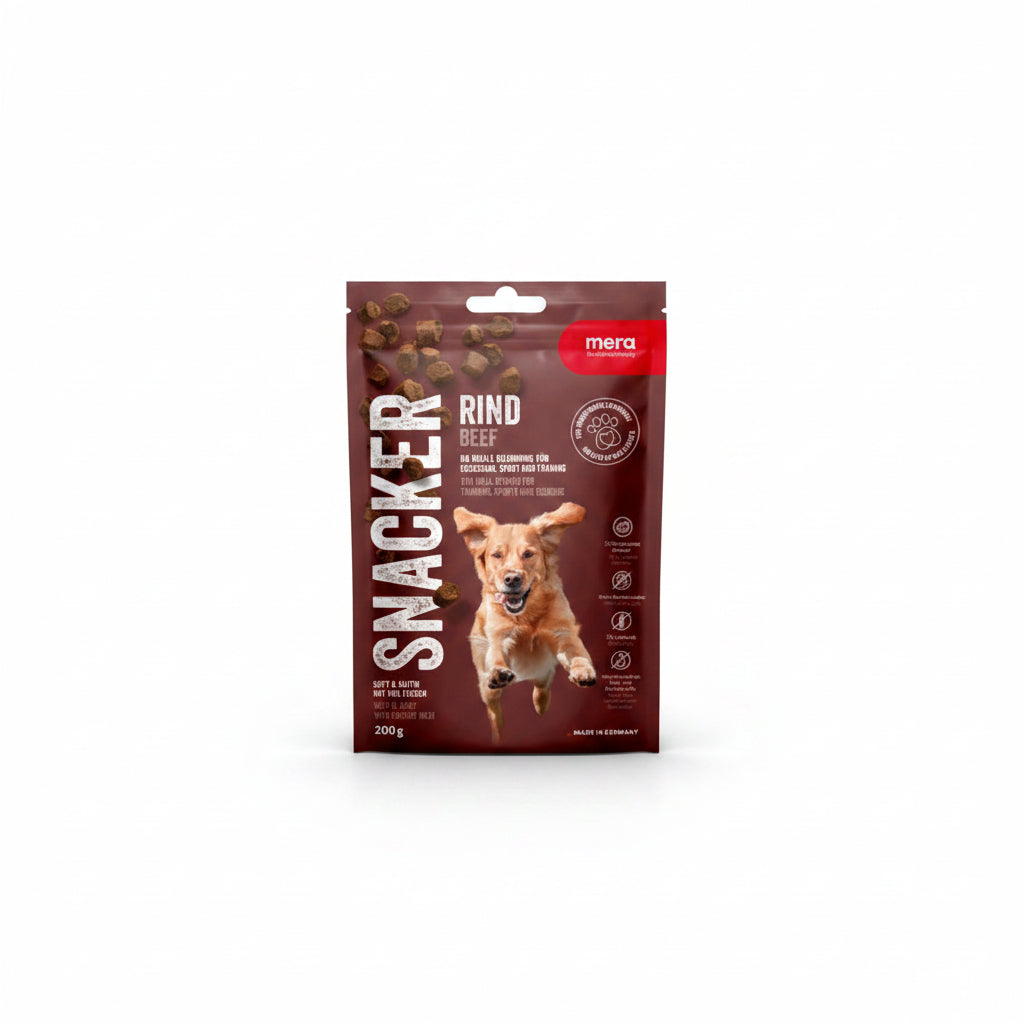 mera snacker beef dog treats 200g