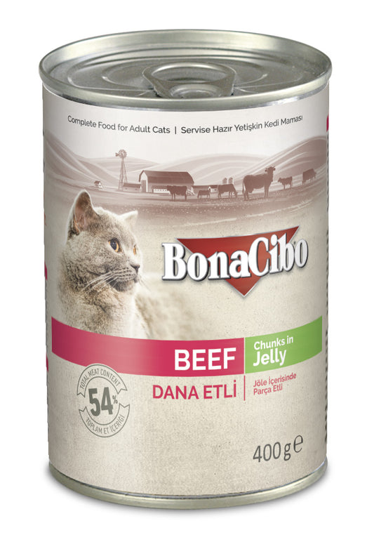BonaCibo Beef Chunk In Jelly Cat Wet Food 12pc x 400g
