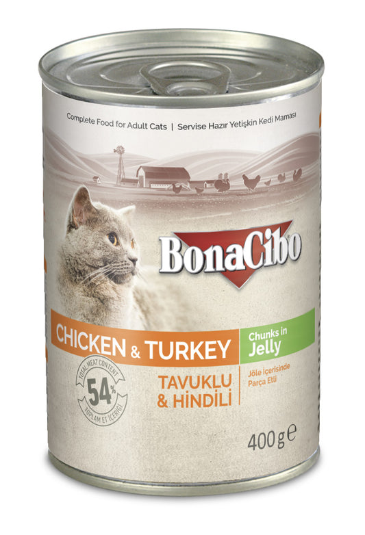 BonaCibo Chicken & Turkey Chunks In Jelly 12pc x 400g