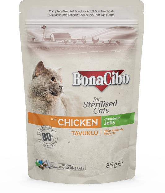 BonaCibo Wet Food With Chicken Chunks In Jelly 12pc x 85g