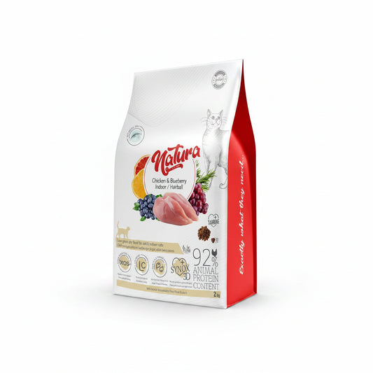 Natura Low Grain Chicken & Blueberry Indor - Hairbal Cat Food 2 Kg