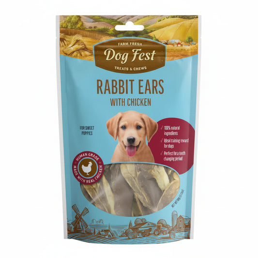 Rabbit ears with chicken (90g) for Puppies