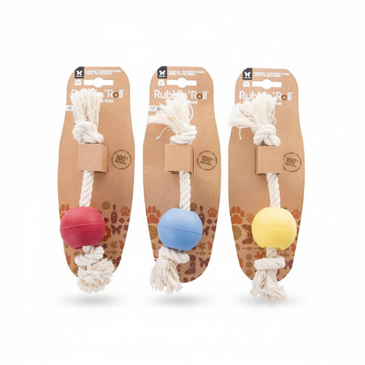 Rubb'n'Roll Ball Toy With Rope (yellow)