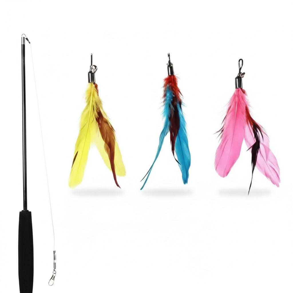 Feather 3 sections cat-teasing stick rod