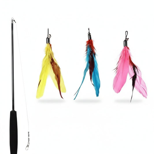 Feather 3 sections cat-teasing stick rod