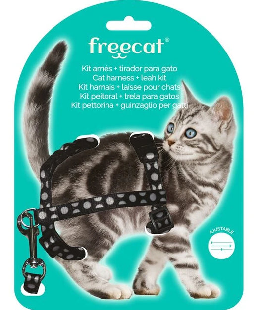 Cat Harness + Leash Set BLACK 10mm x 22/32cm 10mm x 120cm