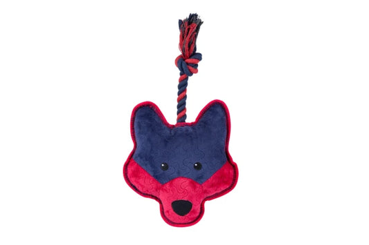 Tough Fox Toy With Squeaker and Rope 21x34cm