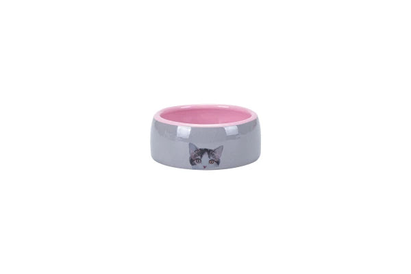 Tabby Cat Bowl WHITE AND PINK 11,5 x 11,5 x 4,5 cm HANDCRAFTED (250ml)