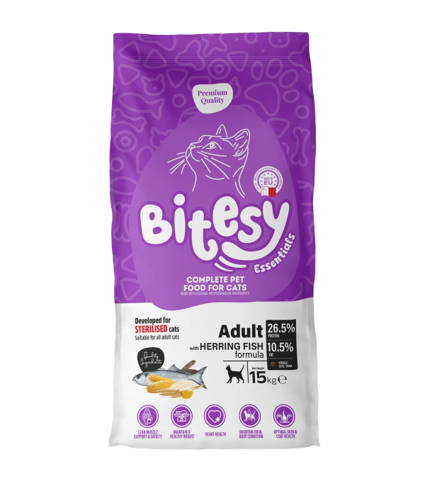 Bitesy Essentials Adult Cat Sterilised – Herring Fish (15 kg)