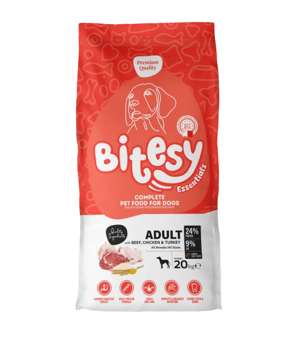 Bitesy Essentials Adult Dog – Beef, Chicken & Turkey (20 kg)