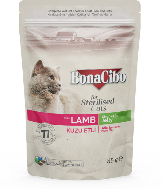 BonaCibo Wet Food With Lamb Chunks In Jelly 12pc x 85g