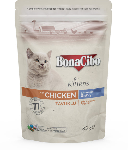 BonaCibo Wet Food With Chicken For Kittens 12pc x 85g